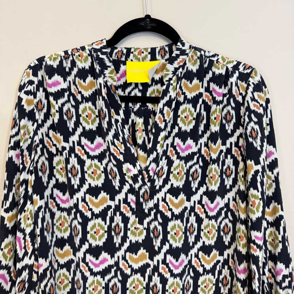 Aaron Ashe Tunic Blouse Womens XS Black 100% Silk Geometric Heart Casual USA - Picture 4 of 9